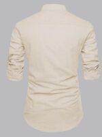 DEELMO Men's Cotton Blend Mandarin Collar Self One Design Full Sleeve Casual Short Kurta - Image 3