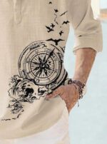 DEELMO Men's Cotton Blend Mandarin Collar Self One Design Full Sleeve Casual Short Kurta - Image 2