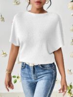 Zilcon Women Fashion Fall Batwing Half Sleeve t Shirt for Woman Boat Neck Oversized Tunic Tops Casual Waffle Knit Tshirt Tops for Women