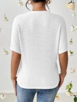 Zilcon Women Fashion Fall Batwing Half Sleeve t Shirt for Woman Boat Neck Oversized Tunic Tops Casual Waffle Knit Tshirt Tops for Women - Image 3